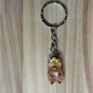 Cute Brown Bear Keychain with Green Hat